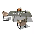 Modern Dining Table Set With Leopard Print Chairs Tableware And Candle Holders 3d model