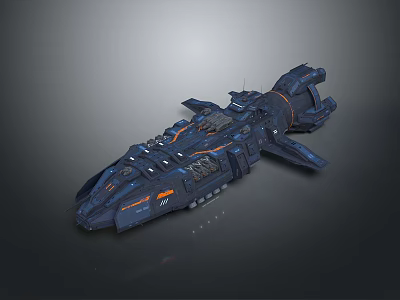Futuristic Sci-Fi Spaceship Model With Detailed Blue Exterior And Orange Accents 3d model