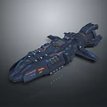 Futuristic Sci-Fi Spaceship Model With Detailed Blue Exterior And Orange Accents