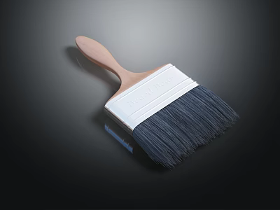 Professional Wooden Handle Paint Brush With Black Bristles And White Ferrule 3d model