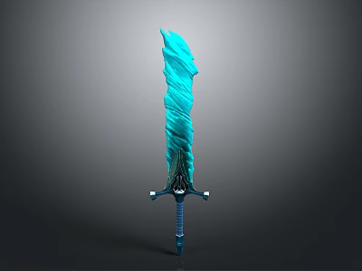 Blue Wavy Blade Sword With Decorative Hilt And Mythical Design 3d model