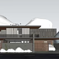 Modern Detached Villa Exterior With Glass Facade Palm Trees And Landscaped Driveway