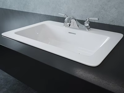 White Ceramic Washbasin with Silver Faucet on Black Countertop Modern Design 3d model