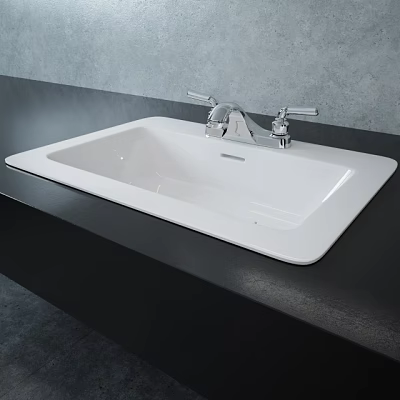 White Ceramic Washbasin with Silver Faucet on Black Countertop Modern Design 3d model