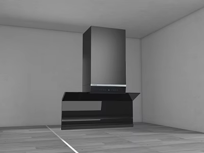 Modern Black Range Hood Kitchen Appliance In White Wall Minimalist Kitchen 3d model