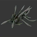 Black Biological Organ Structure With Golden Spiky Hairs And Unique Design