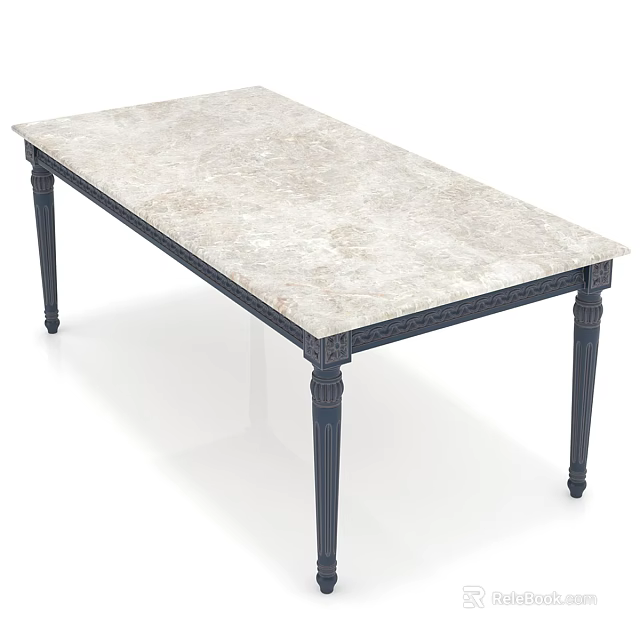Elegant Coffee Table With Marble Top And Black Decorative Legs 3d model