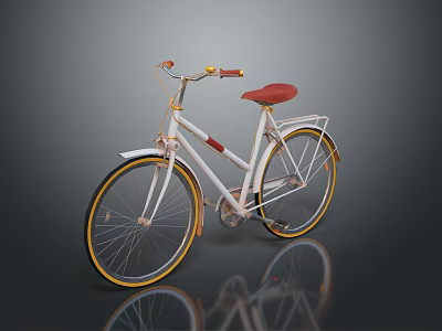 Classic White Bicycle With Red Saddle And Gold Accents Retro Design 3d model