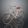 Classic White Bicycle With Red Saddle And Gold Accents Retro Design