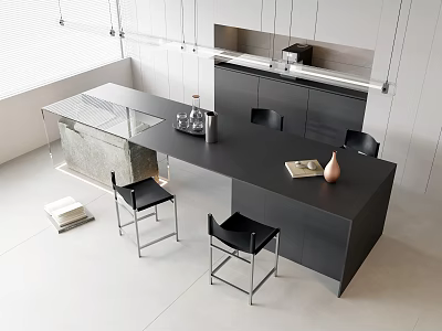 Modern Black Dining Table With Sleek Design And Black Chairs In Minimalist Interior 3d model
