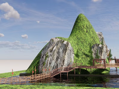 Modern plank road retreat stone hidden 3d model