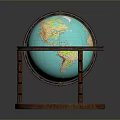 Blue Globe with Yellow Continents on Circular Wooden Rotating Stand Base