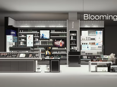 Blooming Store Modern Interior With Display Shelves Glass Cabinets And Organized Product Displays 3d model