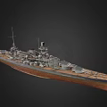 Detailed Historical Warship Battleship 3D Model With Wooden Deck Gray Superstructure And Turrets