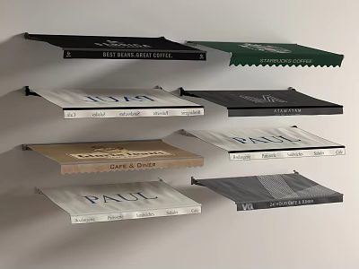 Different Design Awnings with Brand Logos for Cafes and Restaurants 3d model