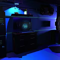 Cartoon Scene Bedroom Interior With Colorful Lights Blue Purple Tones Gaming Chair And Large Screen