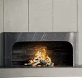 Contemporary Fireplace With Dark Marble Surround And Light Gray Paneled Wall 3d model