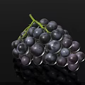 Fresh Plump Juicy Black Grapes Bunch On Reflective Black Background