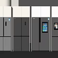 Modern Multi Door Refrigerators With Display Screens Displayed Side By Side In Kitchen 3d model