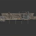 Detailed 3D Model Industrial Scene With Stone Wall Metal Structures And Pipes