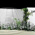 Floral Decorative Backdrop With White Flowers Green Plants And Logo