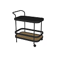 Mobile Two Tier Tea Cart With Black Top Wooden Lower Shelf And Wheels