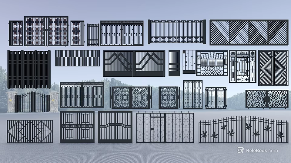 Stylish Entry Gates With Various Intricate Iron Designs And Patterns 3d model