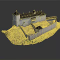 Exquisite Castle Style Residential Building 3D Model on Hill with Green Vegetation and Wall