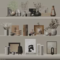 Modern Minimalist Decorative Ornament Set With Vases Plants Framed Artworks And Books On Shelves