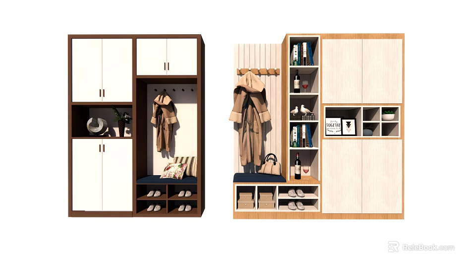 Modern Shoe Cabinet With Hanging Hooks And Multiple Storage Compartments 3d model