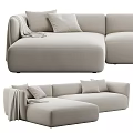 Beige Sectional Sofa with Plush Cushions and Throw Blanket Modern Living Room Furniture
