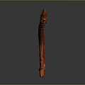 Red Curved Hand Carved Weapon With Carved Face And Eyes Details