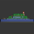 Cartoon Island Scenery With Red White Lighthouse Green Trees Sandy Beach And Blue Water