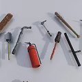 Assorted Weapon Tools Collection Featuring Axes Hammers Shovels Saws and Knives 3d model