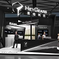 Modern Black White Exhibition Booth With HYVGEAR Brand Display Screens And Reception Counter