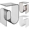 Modern Curved Side Table With Glass Top And Acrylic Frame In Black White Transparent