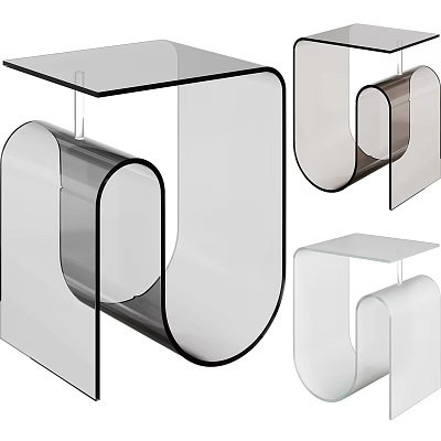 Modern Curved Side Table With Glass Top And Acrylic Frame In Black White Transparent 3d model