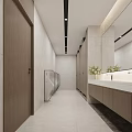 Bright Spacious Modern Public Toilet With Tidy Partitions And Elegant Hand Washing Counter