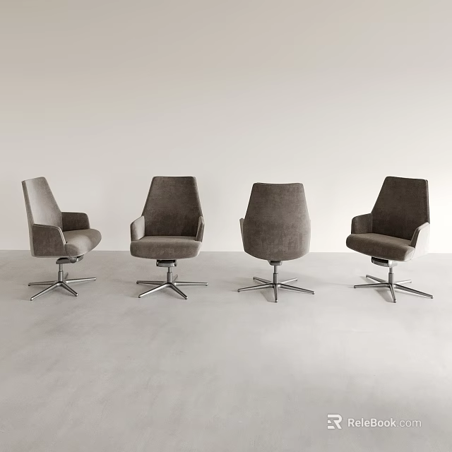 Gray Modern Office Chairs Set Of Four With Swivel Metal Base And Rolling Casters 3d model 