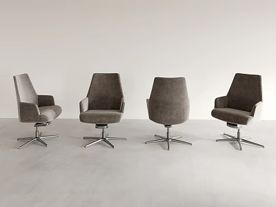Gray Modern Office Chairs Set Of Four With Swivel Metal Base And Rolling Casters 3d model