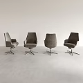 Gray Modern Office Chairs Set Of Four With Swivel Metal Base And Rolling Casters