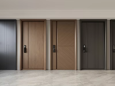 Sleek Security Doors in Various Colors and Materials Displayed Side by Side with Light Background 3d model