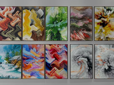 Colorful Abstract Paintings Collection With Swirls Waves And Vibrant Color Patterns 3d model