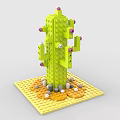 Green Cactus Shaped Building Blocks With Branches Pink Details Yellow Base And Small Decorative Elements