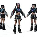 Game And Movie Character With Twin Pigtails Black Colorful Jacket Crop Top Skirt And Boots 3d model