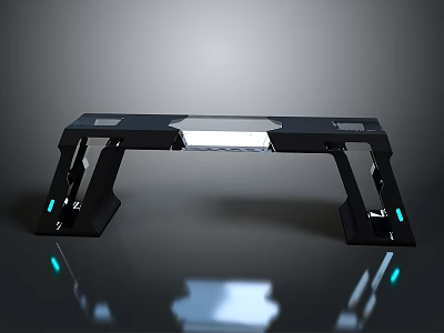 Modern Office Desk With Black Frame LED Lights And Reflective Surface Design 3d model