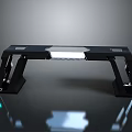 Modern Office Desk With Black Frame LED Lights And Reflective Surface Design