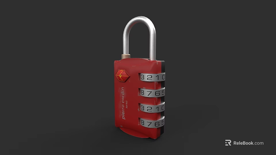 Red Combination Lock Hardware Tool With Number Dials And Trinity Logo 3d model 