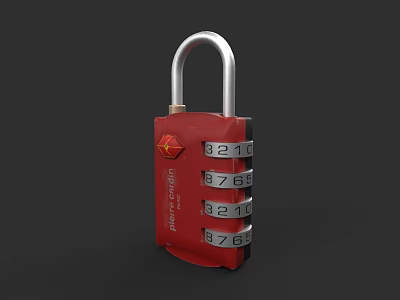 Red Combination Lock Hardware Tool With Number Dials And Trinity Logo 3d model