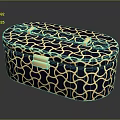 Stylish Navy Blue Ottoman with Gold Geometric Pattern and Gold Handles